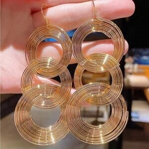 Metal Multi-Layer Circle Earrings, Retro Long Big Circle Statement Earrings
